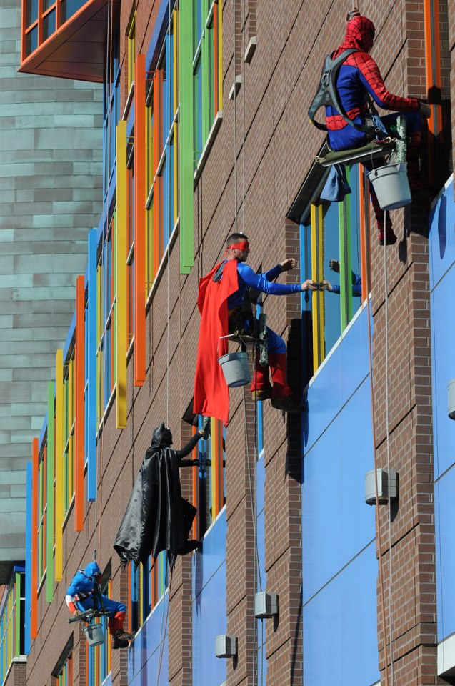 Window washers at a children's hospital in Pittsburgh, PA